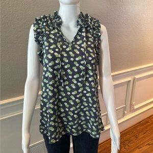 Entro Black Floral Ruffle Tie-Neck Camisole with Green Accents